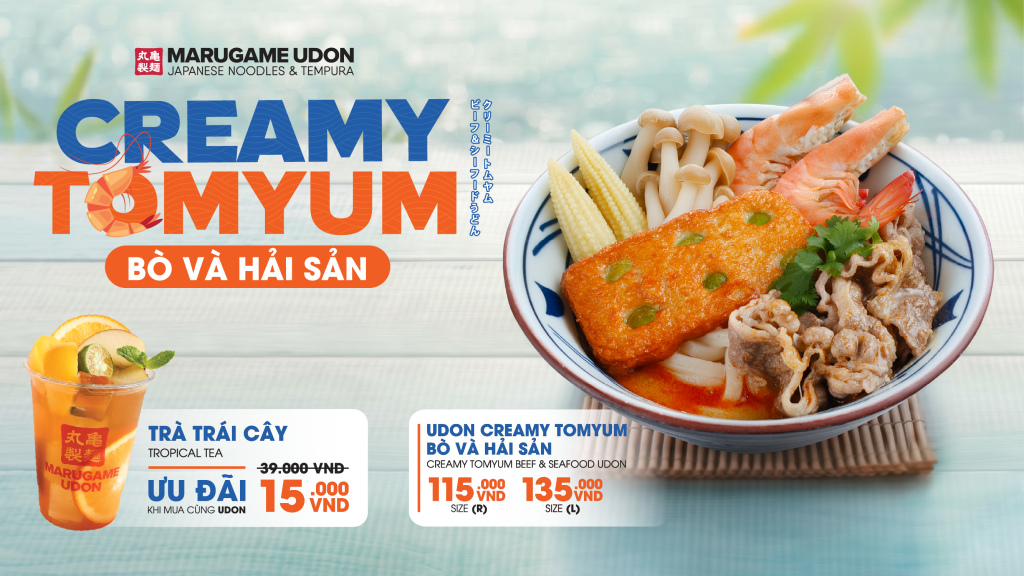 MARUGAME: UDON CREAMY TOMYUM – HÒA QUYỆN KEM SỮA, CHUA CAY CUỐN HÚT